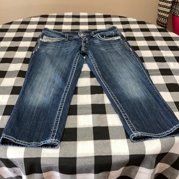 Vigoss The Dublin Capri Jeans 9/10 Stretch Embellished Double Pockets Metallic - Picture 12 of 13